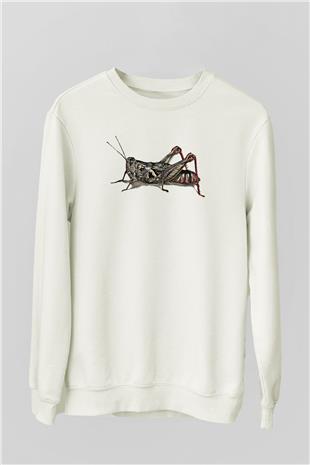 Çekirge Baskılı Beyaz Unisex Sweatshirt