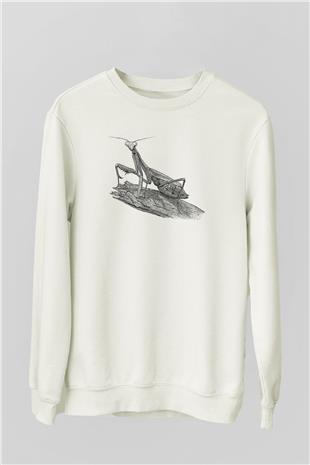 Çekirge Baskılı Beyaz Unisex Sweatshirt