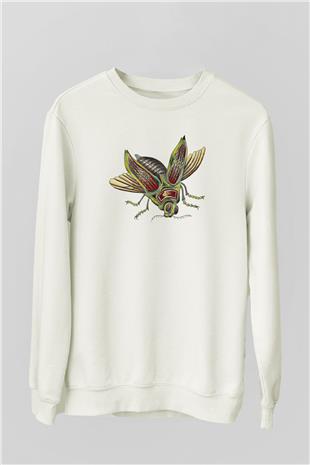 Çekirge Baskılı Beyaz Unisex Sweatshirt