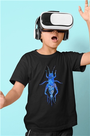 Çekirge Baskılı Unisex Siyah Çocuk Tişört - Tshirt