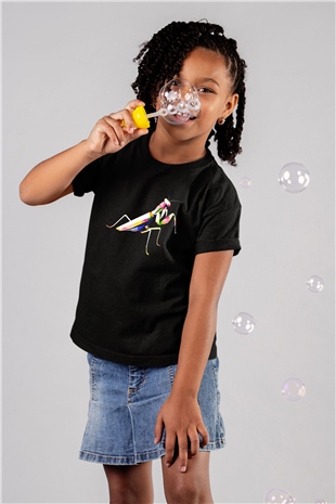 Çekirge Baskılı Unisex Siyah Çocuk Tişört - Tshirt