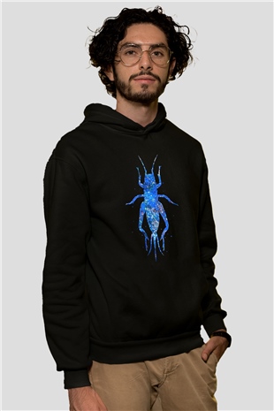 Çekirge Baskılı Unisex Siyah Hoodie