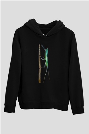 Çekirge Baskılı Unisex Siyah Hoodie