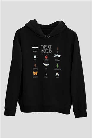 Çekirge Baskılı Unisex Siyah Hoodie
