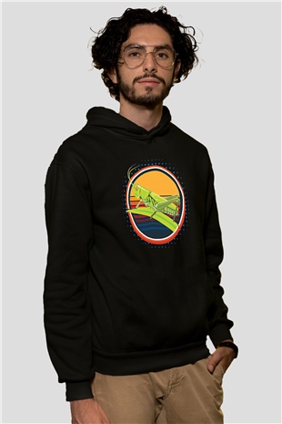 Çekirge Baskılı Unisex Siyah Hoodie
