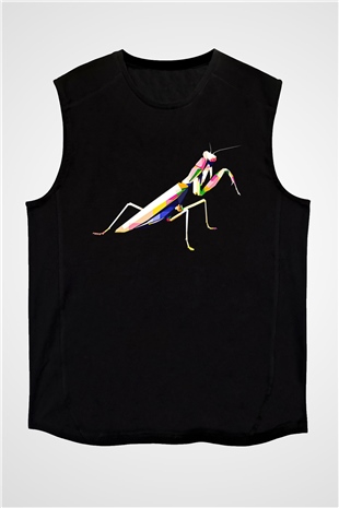 Çekirge Baskılı Unisex Siyah Kolsuz Tişört - Tshirt