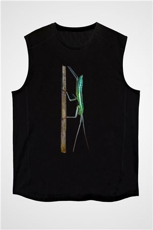 Çekirge Baskılı Unisex Siyah Kolsuz Tişört - Tshirt