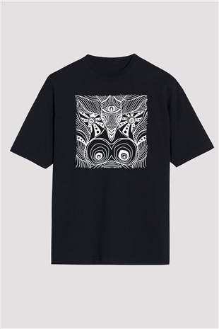 Çekirge Baskılı Unisex Siyah Oversize Tişört - Tshirt