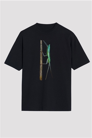 Çekirge Baskılı Unisex Siyah Oversize Tişört - Tshirt