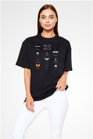 Çekirge Baskılı Unisex Siyah Oversize Tişört - Tshirt