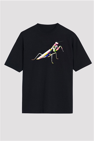 Çekirge Baskılı Unisex Siyah Oversize Tişört - Tshirt
