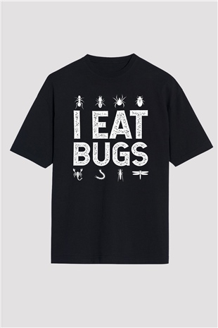 Çekirge Baskılı Unisex Siyah Oversize Tişört - Tshirt