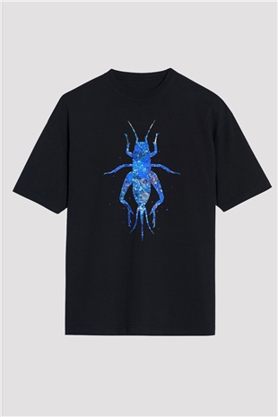Çekirge Baskılı Unisex Siyah Oversize Tişört - Tshirt