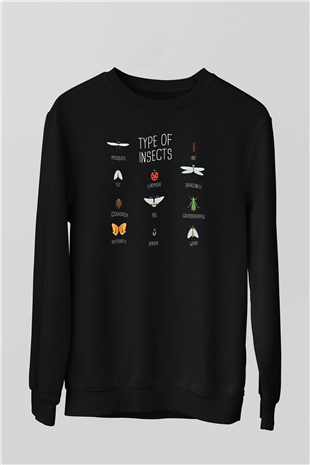 Çekirge Baskılı Unisex Siyah Sweatshirt