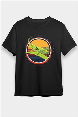 Çekirge Baskılı Unisex Siyah Tişört - Tshirt