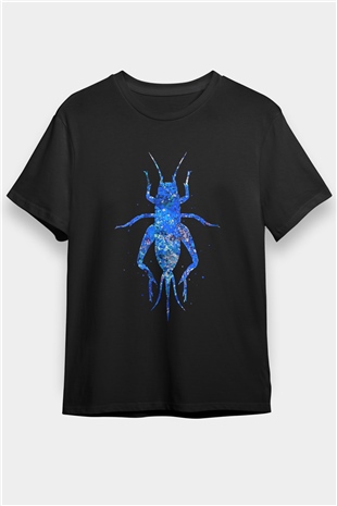 Çekirge Baskılı Unisex Siyah Tişört - Tshirt