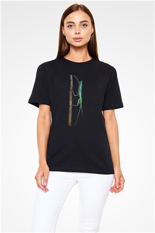 Çekirge Baskılı Unisex Siyah Tişört - Tshirt