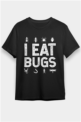 Çekirge Baskılı Unisex Siyah Tişört - Tshirt