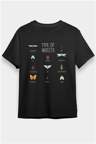 Çekirge Baskılı Unisex Siyah Tişört - Tshirt