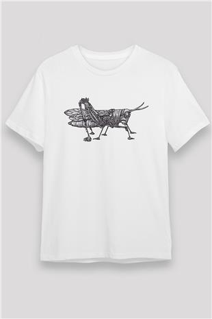 Çekirge Unisex Baskılı Beyaz Tişört - Tshirt