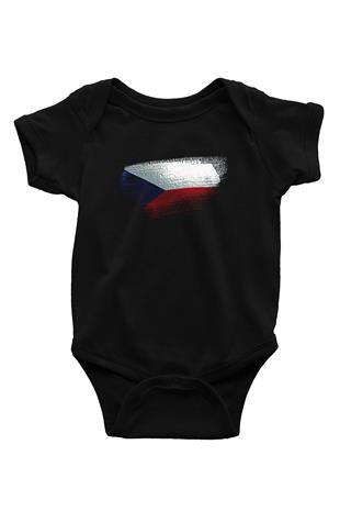 Çekya - Czechia - Czech Republic Bayrağı Baskılı Unisex Siyah Bebek Body - Zıbın