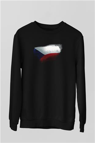 Çekya - Czechia - Czech Republic Bayrağı Baskılı Unisex Siyah Sweatshirt