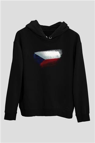 Çekya - Czechia - Czech Republic Bayrağı Baskılı Unisex Siyah Hoodie