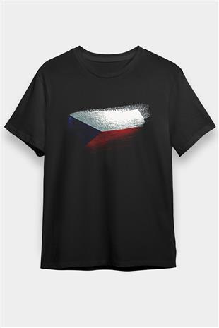 Çekya - Czechia - Czech Republic Bayrağı Baskılı Unisex Siyah Tişört