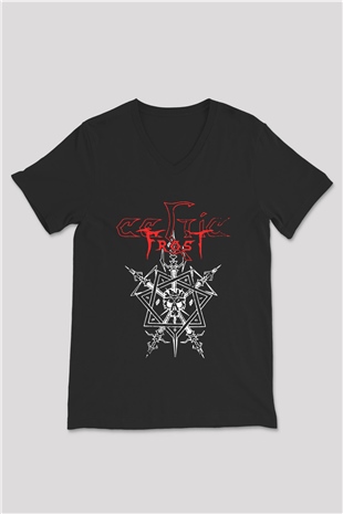 Celtic Frost Baskılı Unisex Siyah V Yaka Tişört - Tshirt
