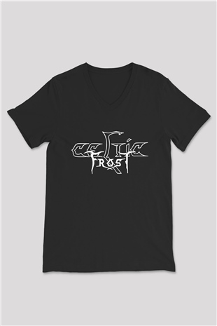 Celtic Frost Baskılı Unisex Siyah V Yaka Tişört - Tshirt