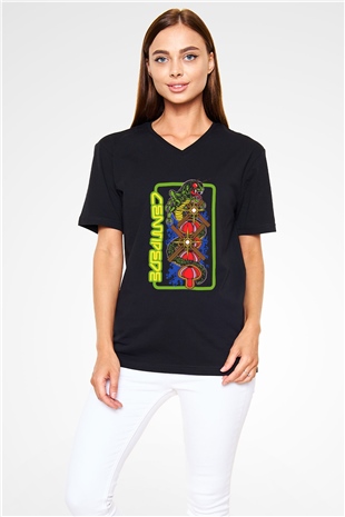 Centipede Siyah Unisex  V Yaka Tişört