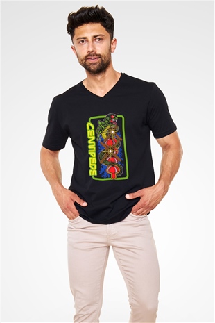 Centipede Siyah Unisex  V Yaka Tişört