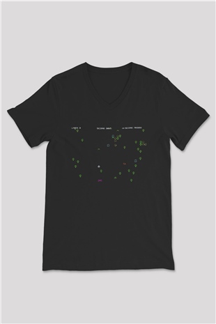 Centipede Siyah Unisex V Yaka Tişört