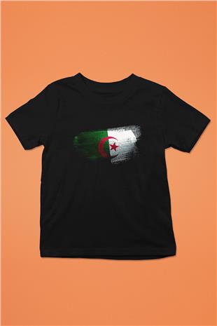 Cezayir - Algeria Bayrağı Baskılı Unisex Siyah Çocuk Tişörtü