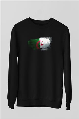 Cezayir - Algeria Bayrağı Baskılı Unisex Siyah Sweatshirt