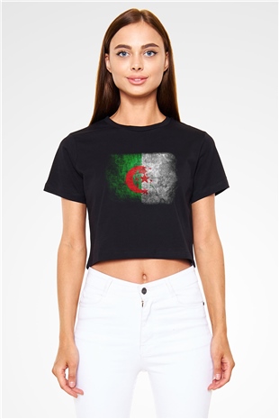 Cezayir Siyah Crop Top Tişört