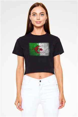 Cezayir Siyah Crop Top Tişört