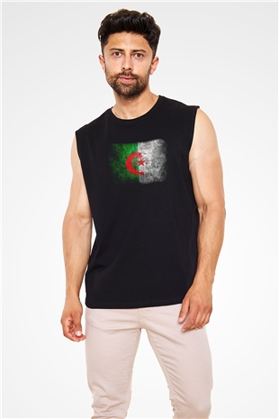 Cezayir Siyah Unisex Kolsuz Tişört