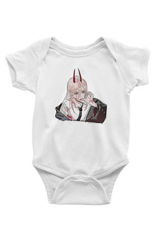 Chainsaw Man Baskılı Beyaz Unisex Bebek Body - Zıbın