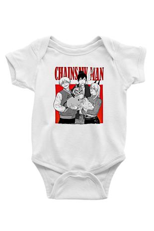Chainsaw Man Baskılı Beyaz Unisex Bebek Body - Zıbın
