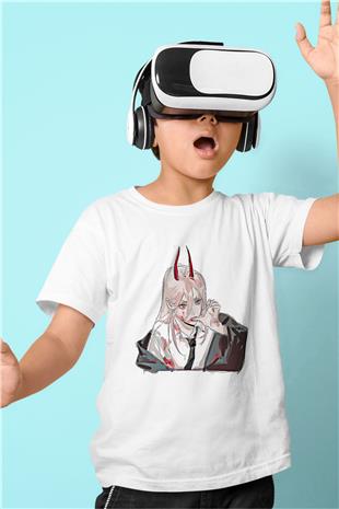 Chainsaw Man Baskılı Beyaz Unisex Beyaz Çocuk Tişört - Tshirt