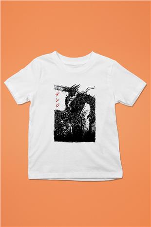 Chainsaw Man Baskılı Beyaz Unisex Beyaz Çocuk Tişört - Tshirt