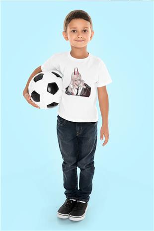 Chainsaw Man Baskılı Beyaz Unisex Beyaz Çocuk Tişört - Tshirt