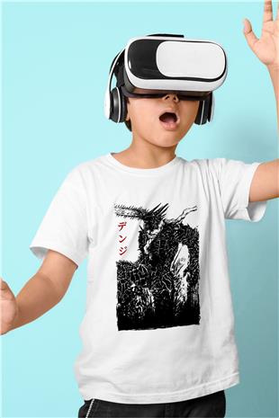 Chainsaw Man Baskılı Beyaz Unisex Beyaz Çocuk Tişört - Tshirt