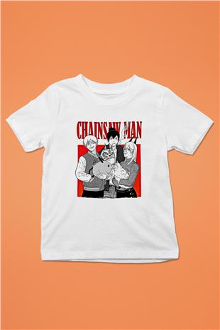 Chainsaw Man Baskılı Beyaz Unisex Beyaz Çocuk Tişört - Tshirt