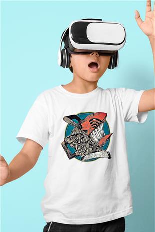 Chainsaw Man Baskılı Beyaz Unisex Beyaz Çocuk Tişört - Tshirt