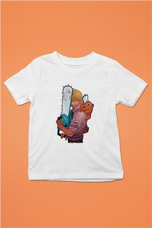 Chainsaw Man Baskılı Beyaz Unisex Beyaz Çocuk Tişört - Tshirt