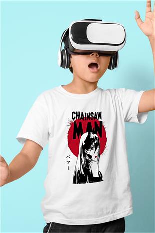 Chainsaw Man Baskılı Beyaz Unisex Beyaz Çocuk Tişört - Tshirt