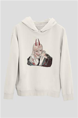 Chainsaw Man Baskılı Beyaz Unisex Hoodie
