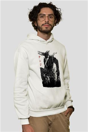 Chainsaw Man Baskılı Beyaz Unisex Hoodie
